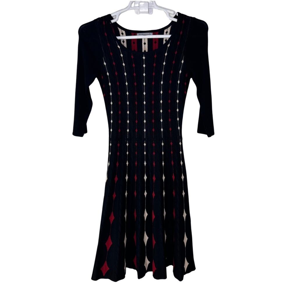 Danny and Nicole Women's Small Sweater Dress Black Red White Diamond‎ Knit GUC